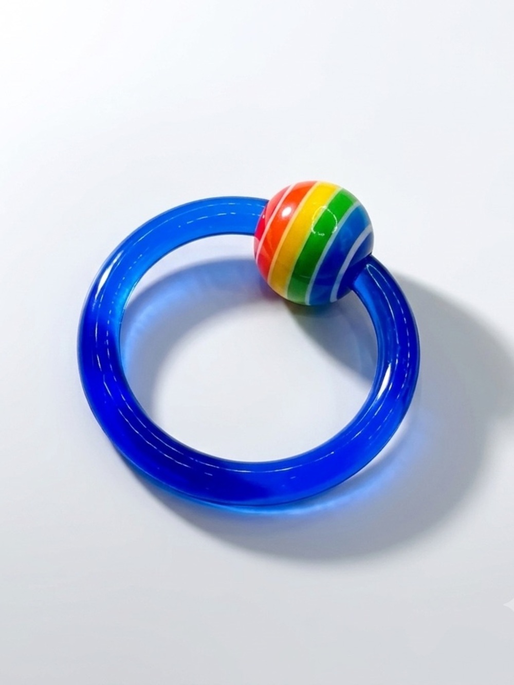 12g 1/2" Acrylic Captive Bead Ring-Blue w/ Rainbow Striped Bead Piercing Jewelry